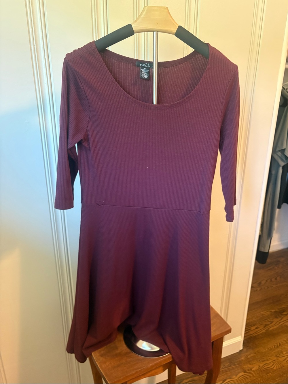 Rue21 Wine Ribbed Long-Sleeve Fit & Flare Dress
